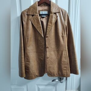 Nine West W/ Calvin Klein RN 54163 Brown 100% Real Leather 70's Style Jacket